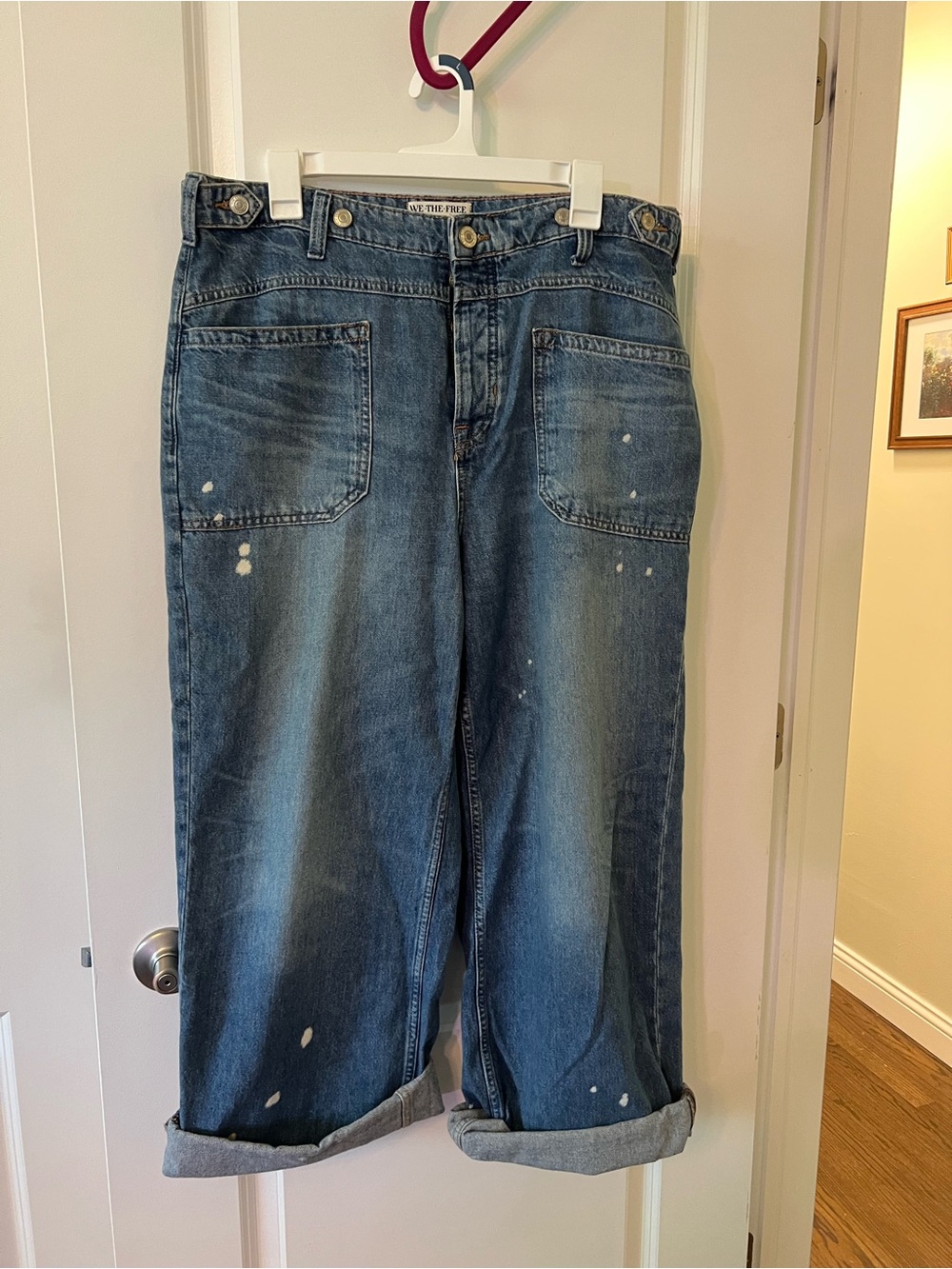 Free People Distressed Cropped Denim Jeans in Medium Blue